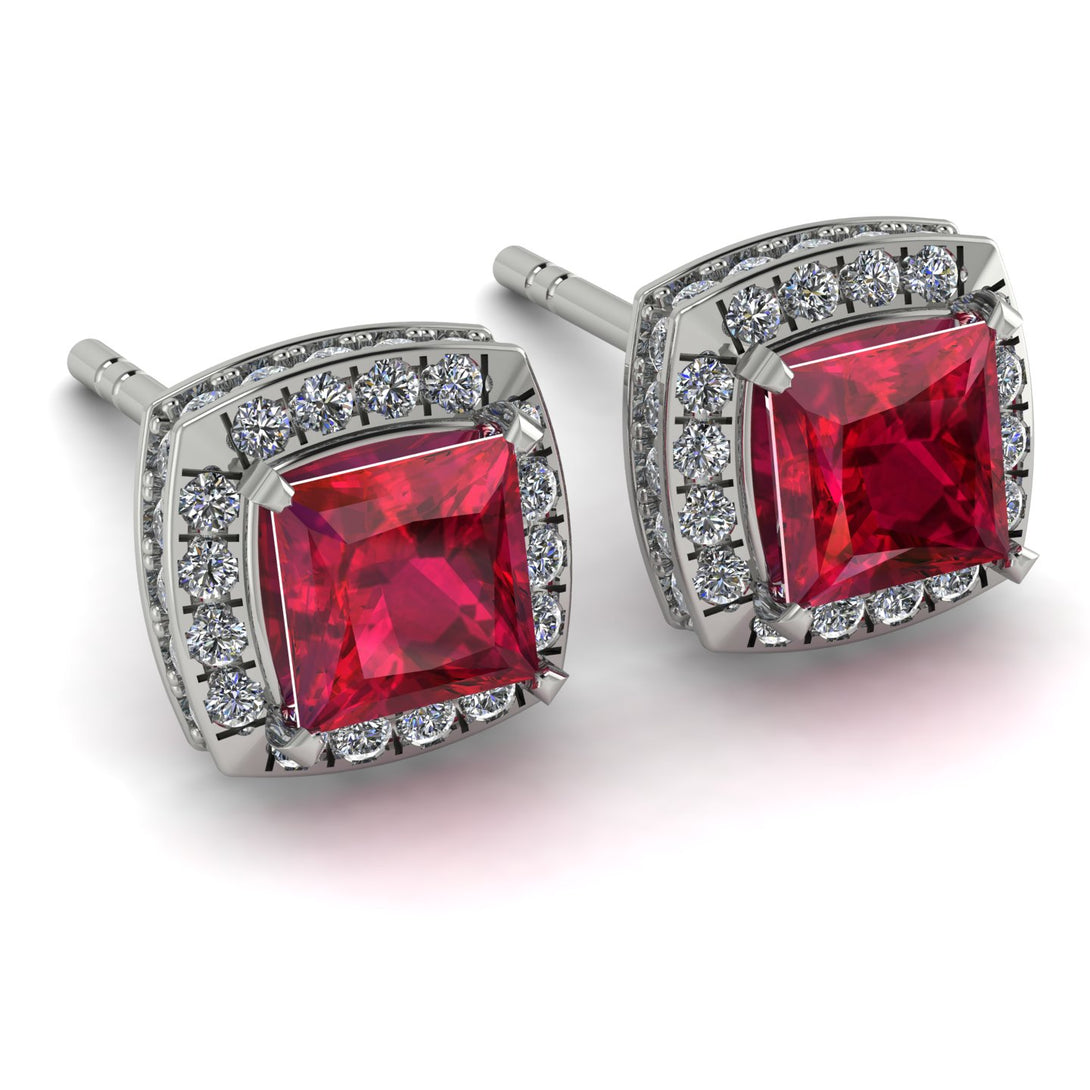 Hidden Halo Princess Ruby Earrings - Georgia No. 12