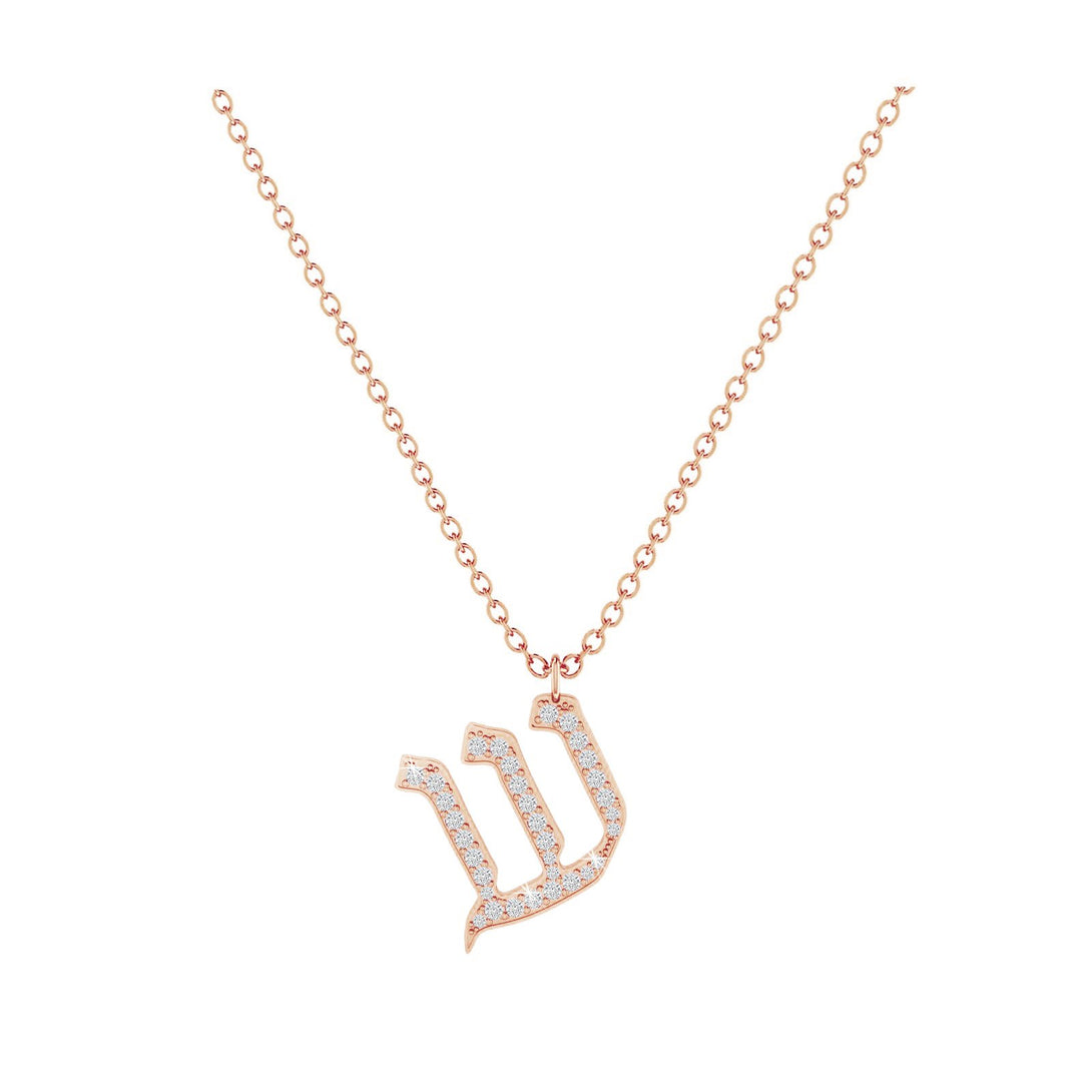 Shin - Hebrew Alef-Bet letter diamond Necklace - Shin letter