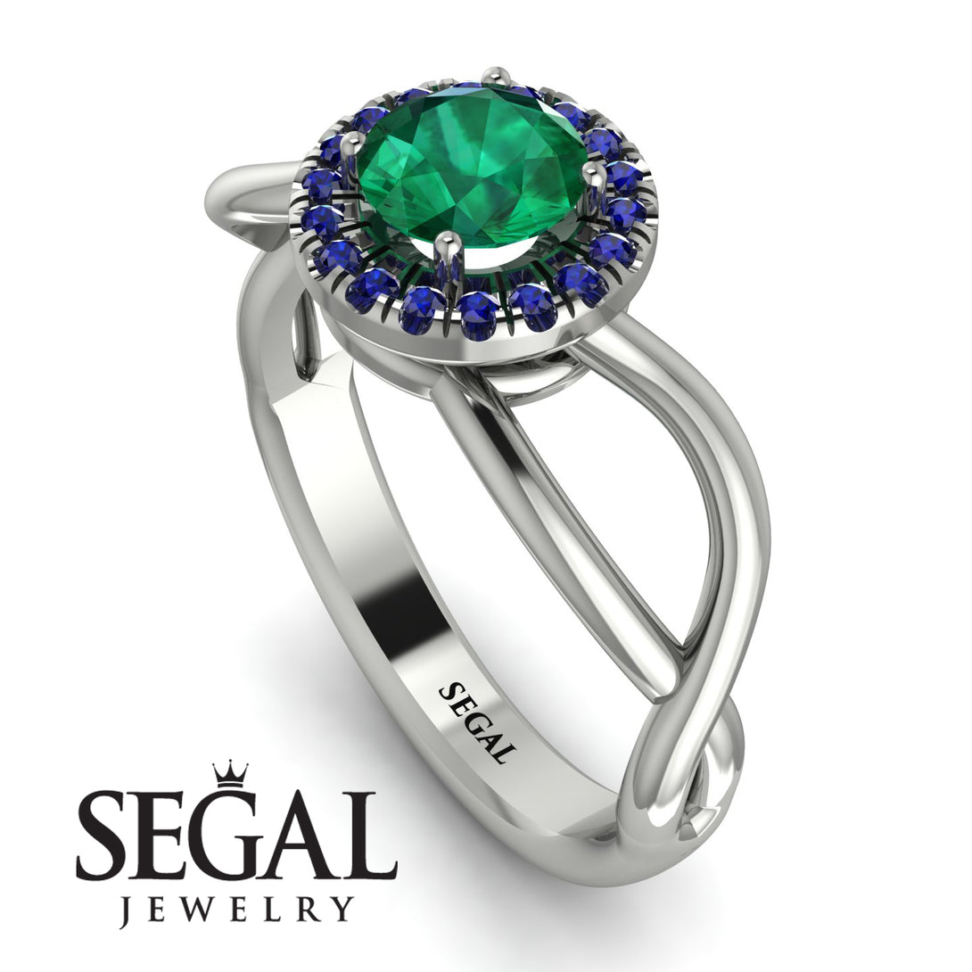 Split Shank Halo Emerald Engagement Ring - Adriana No. 66