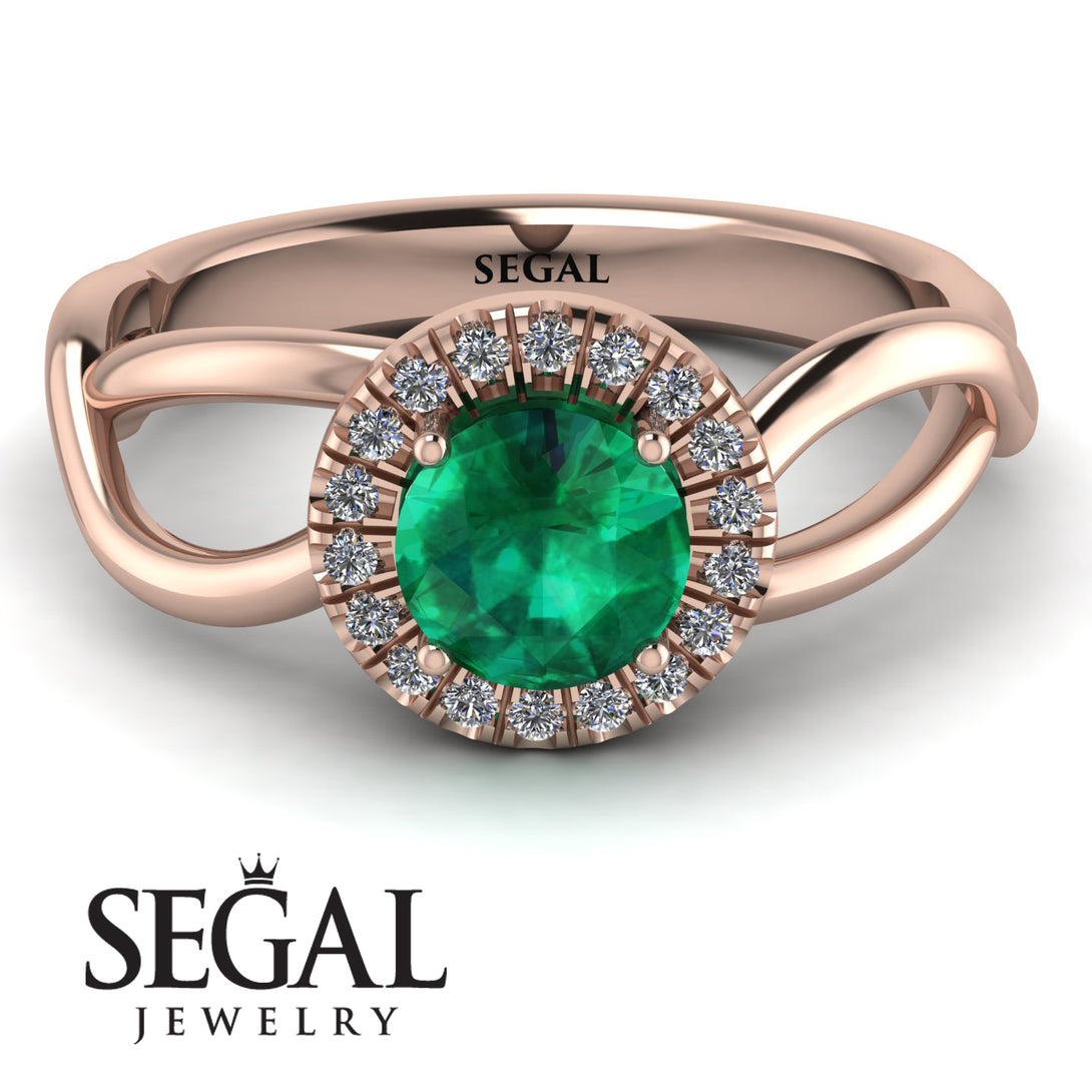 Split Shank Halo Emerald Engagement Ring - Adriana No. 5