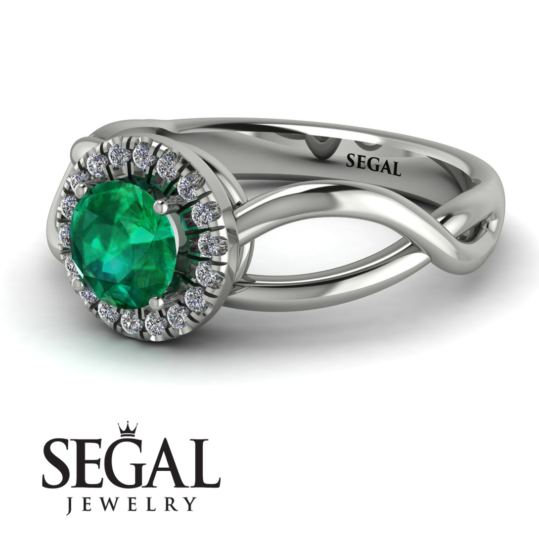 Split Shank Halo Emerald Engagement Ring - Adriana No. 6