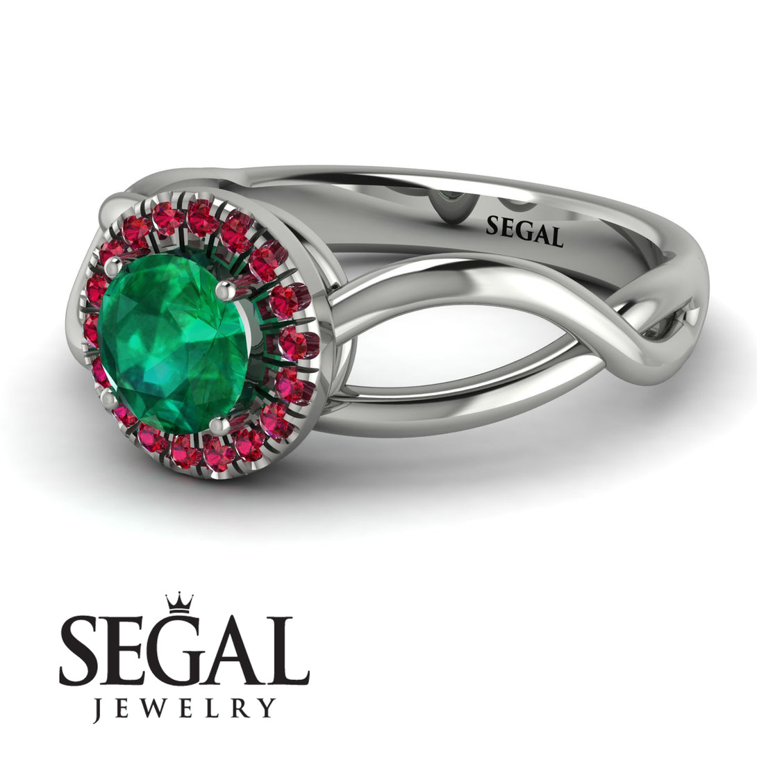 Split Shank Halo Emerald Engagement Ring - Adriana No. 51