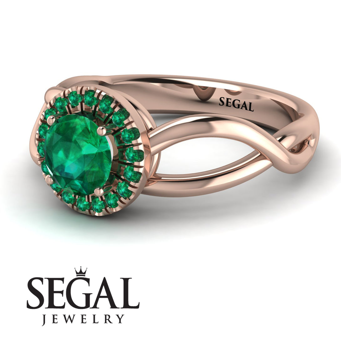 Split Shank Halo Emerald Engagement Ring - Adriana No. 20