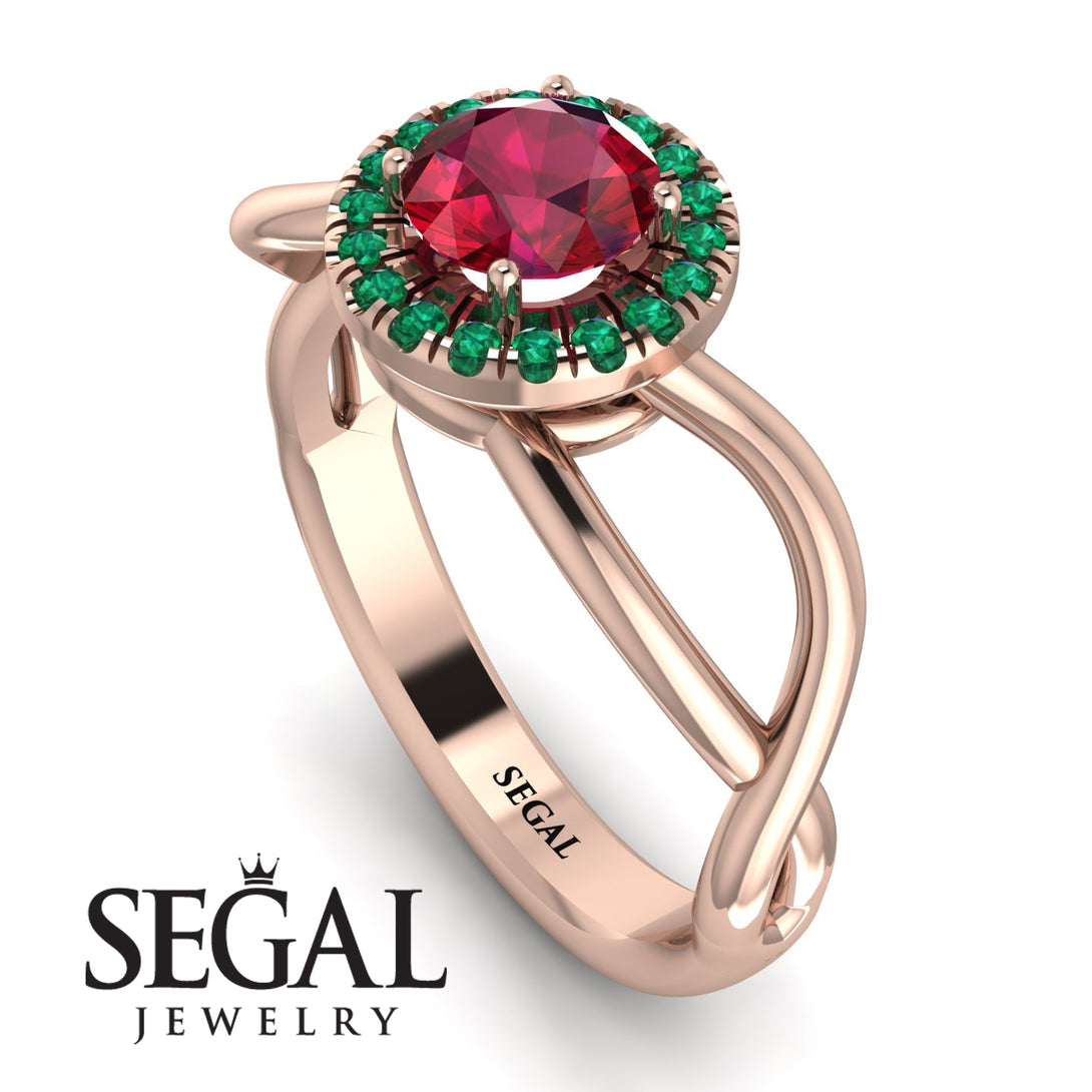 Split Shank Halo Ruby Engagement Ring - Adriana No. 26