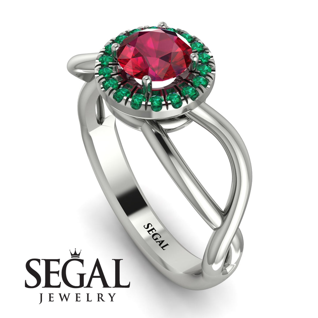 Split Shank Halo Ruby Engagement Ring - Adriana No. 27