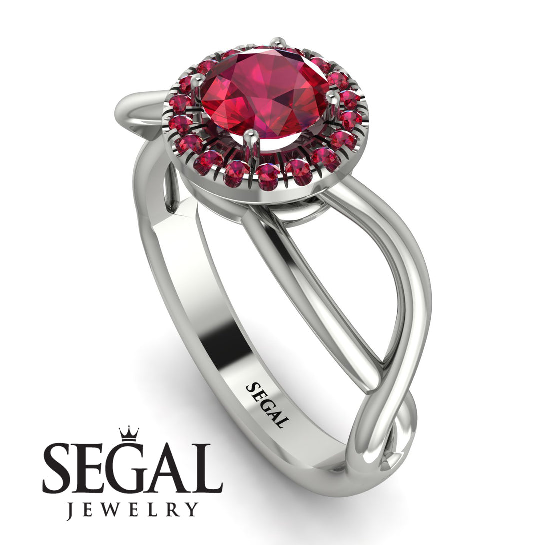 Split Shank Halo Ruby Engagement Ring - Adriana No. 57