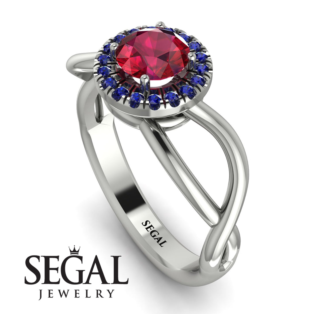 Split Shank Halo Ruby Engagement Ring - Adriana No. 72