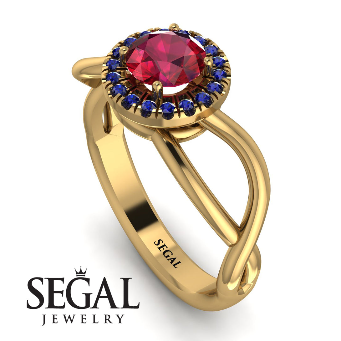 Split Shank Halo Ruby Engagement Ring - Adriana No. 70