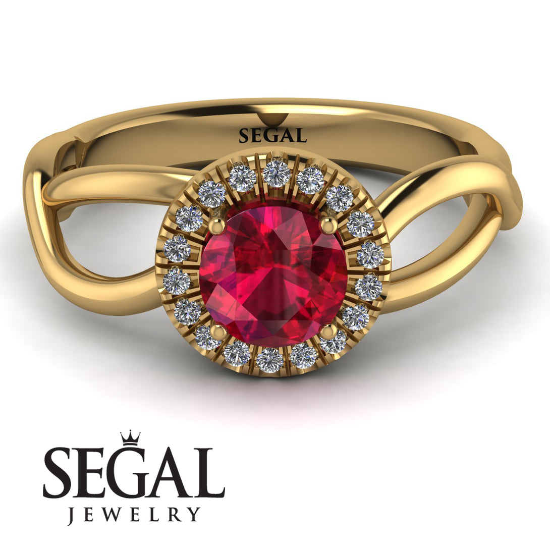 Split Shank Halo Ruby Engagement Ring - Adriana No. 10