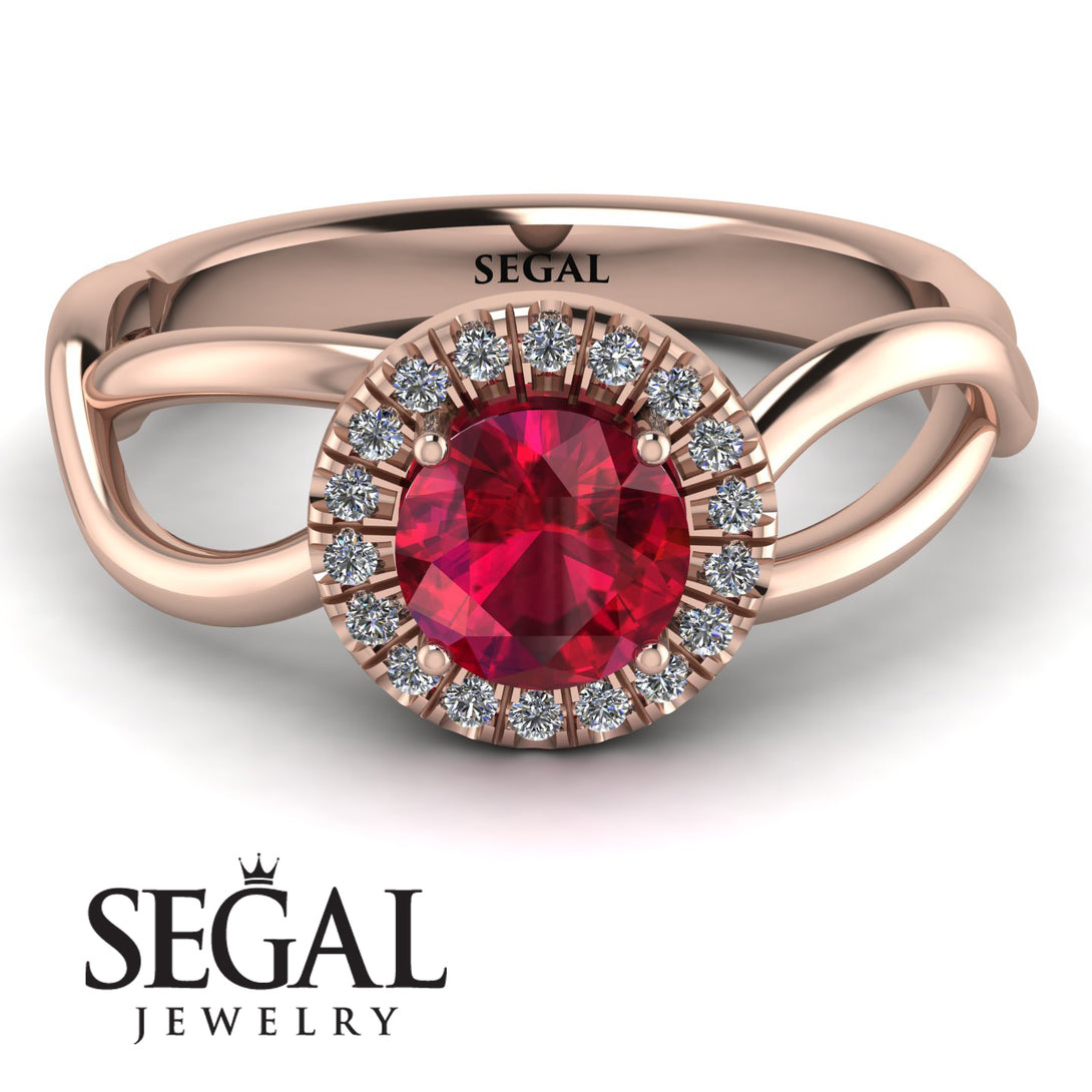 Split Shank Halo Ruby Engagement Ring - Adriana No. 11