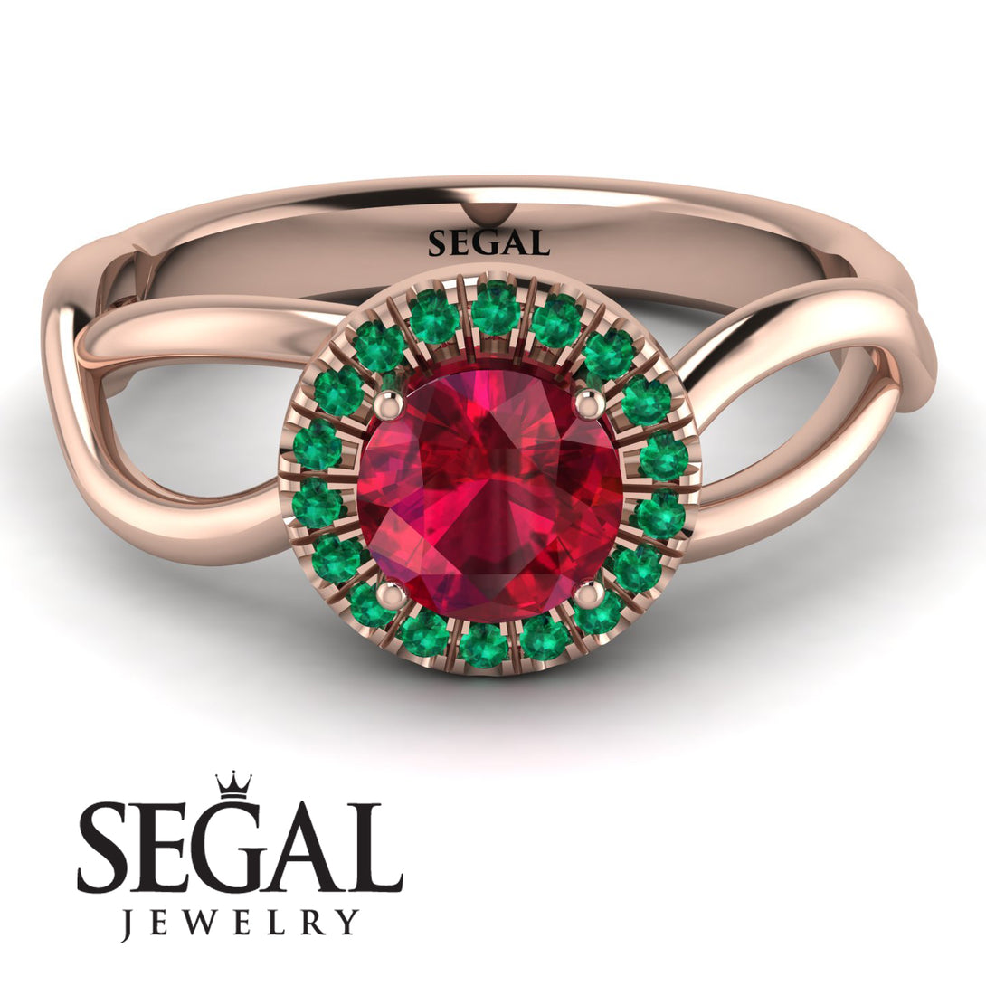 Split Shank Halo Ruby Engagement Ring - Adriana No. 26