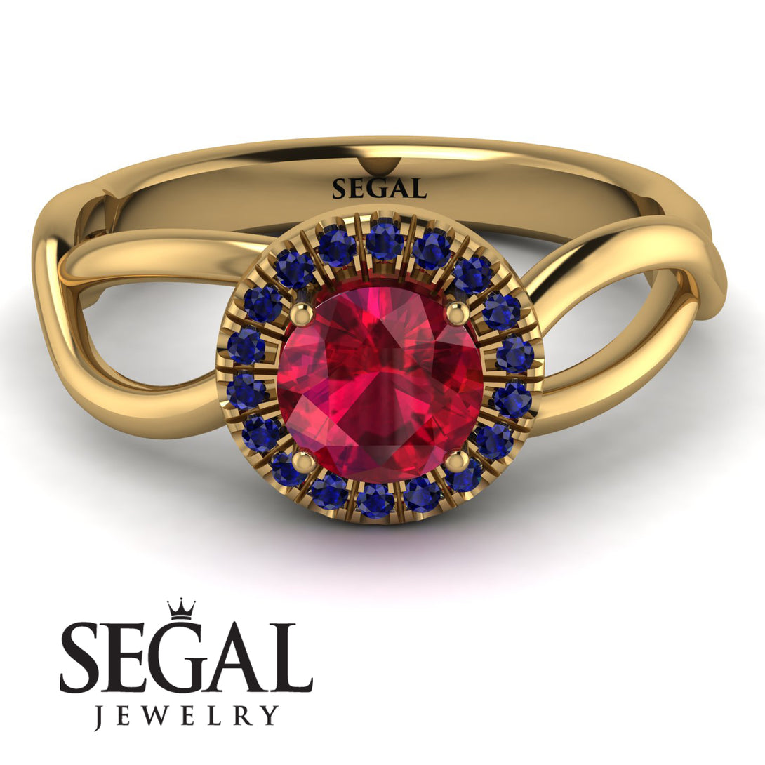 Split Shank Halo Ruby Engagement Ring - Adriana No. 70
