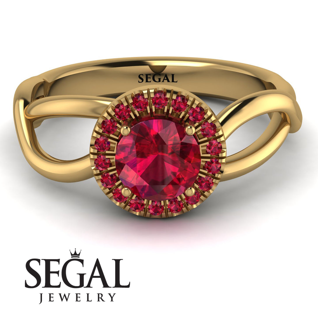 Split Shank Halo Ruby Engagement Ring - Adriana No. 55