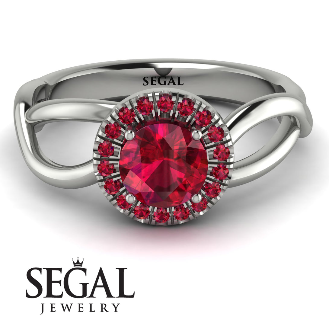 Split Shank Halo Ruby Engagement Ring - Adriana No. 57