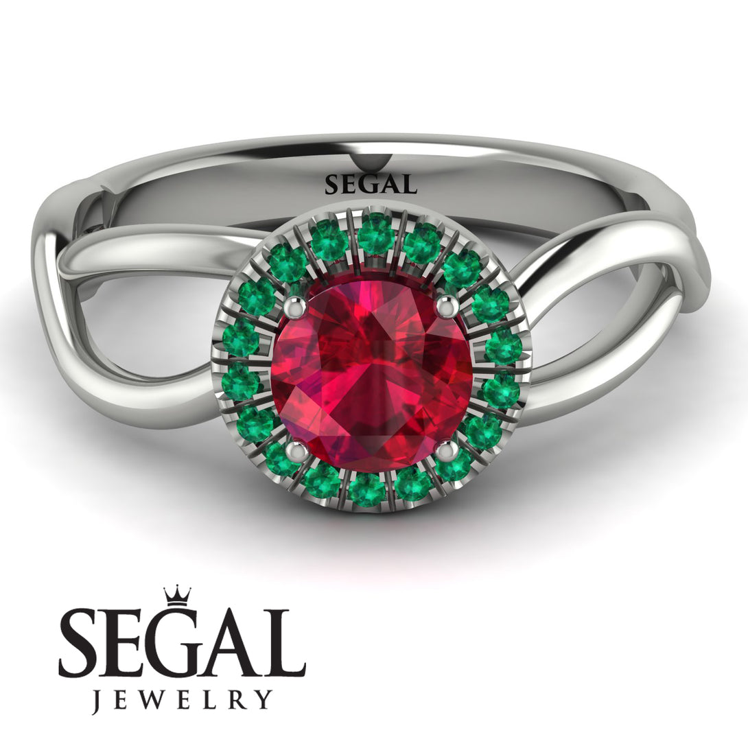 Split Shank Halo Ruby Engagement Ring - Adriana No. 27