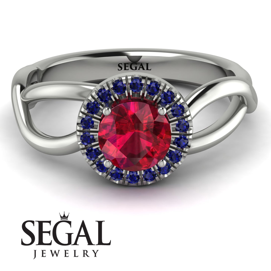 Split Shank Halo Ruby Engagement Ring - Adriana No. 72