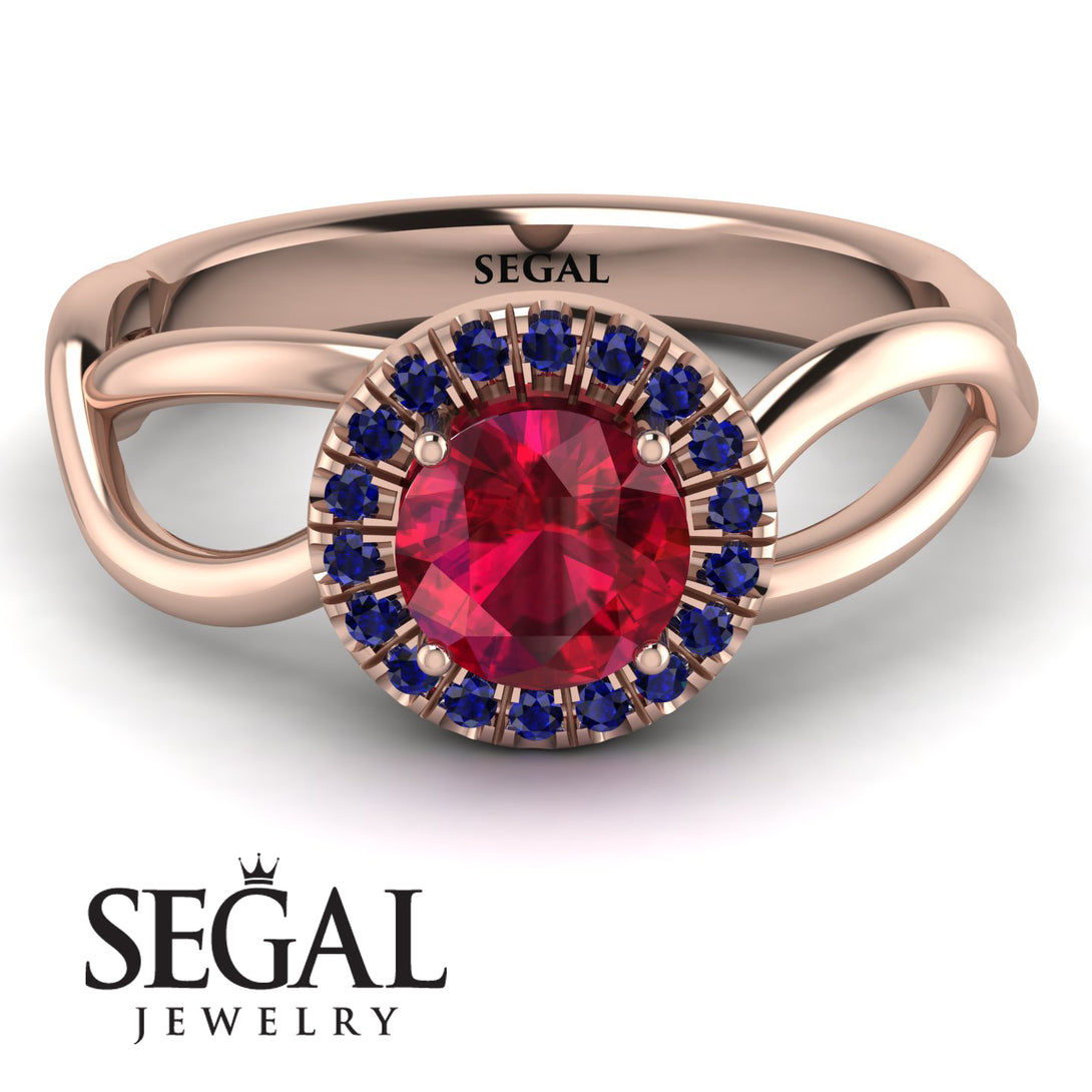 Split Shank Halo Ruby Engagement Ring - Adriana No. 71