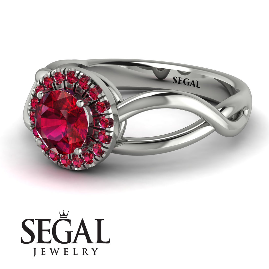Split Shank Halo Ruby Engagement Ring - Adriana No. 57