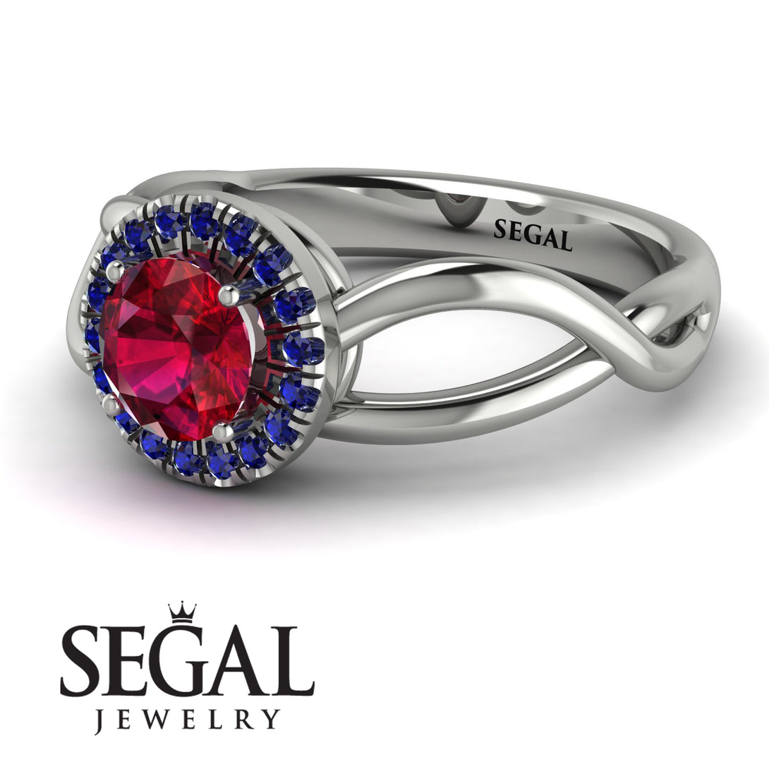 Split Shank Halo Ruby Engagement Ring - Adriana No. 72