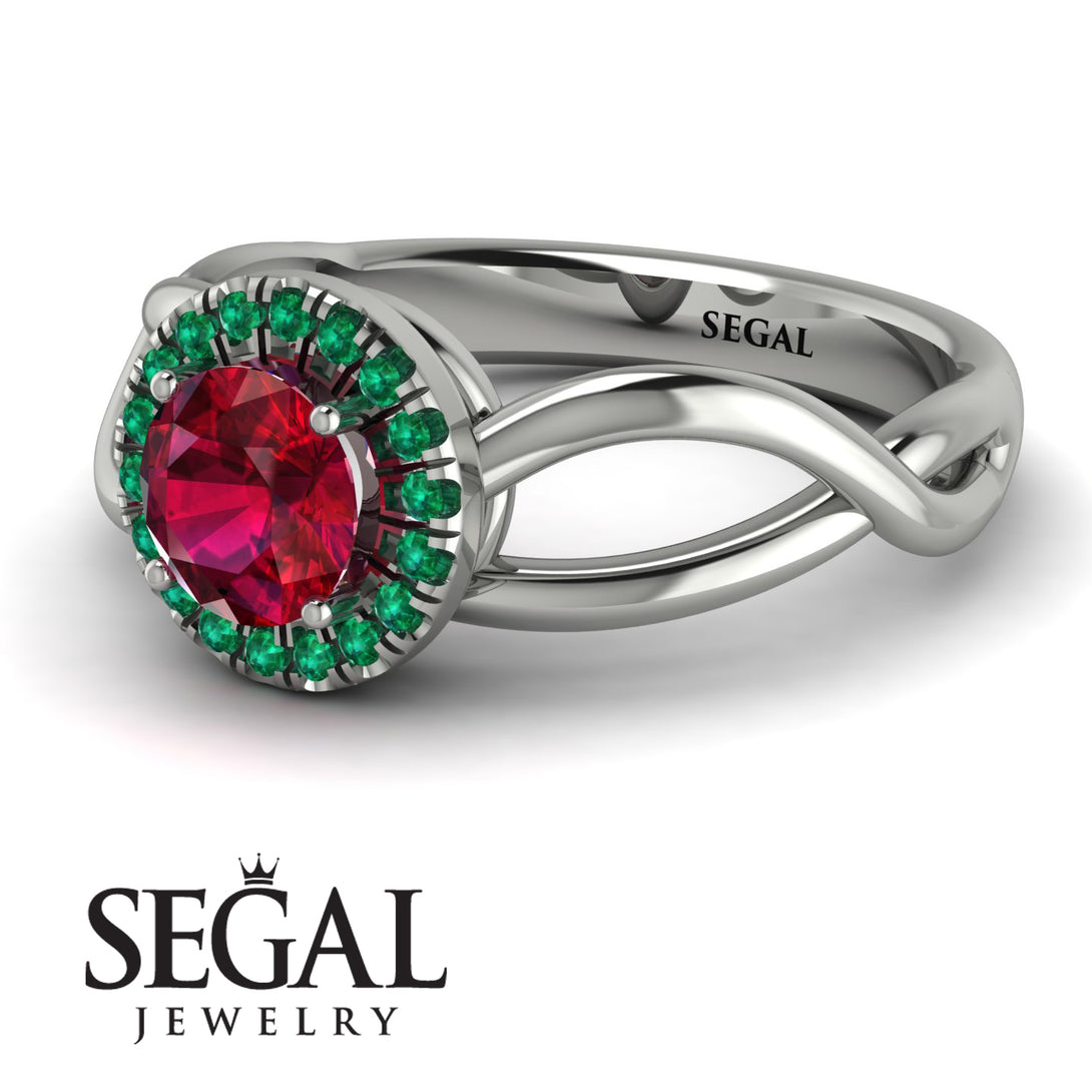 Split Shank Halo Ruby Engagement Ring - Adriana No. 27