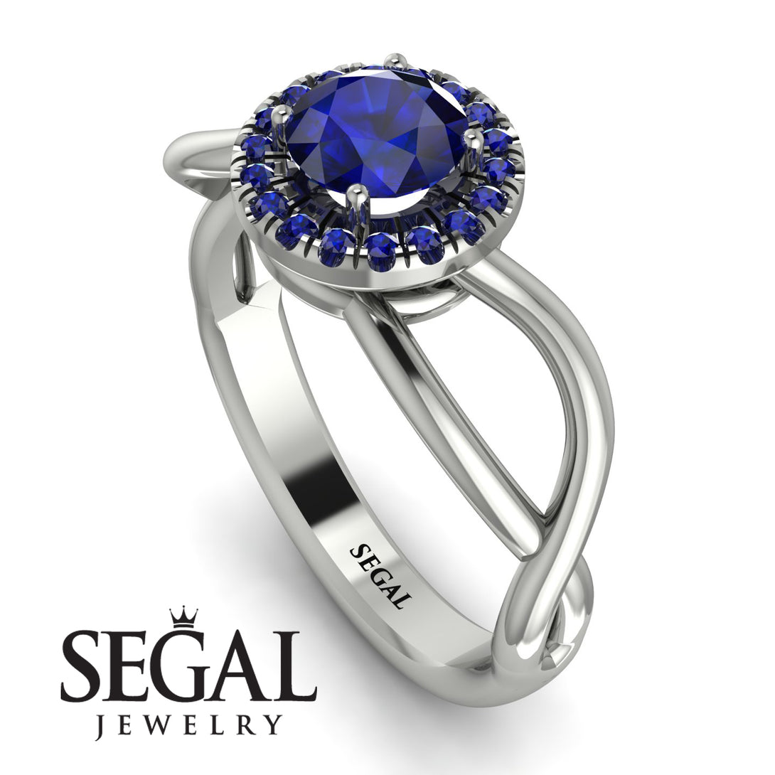 Split Shank Halo Sapphire Engagement Ring - Adriana No. 75