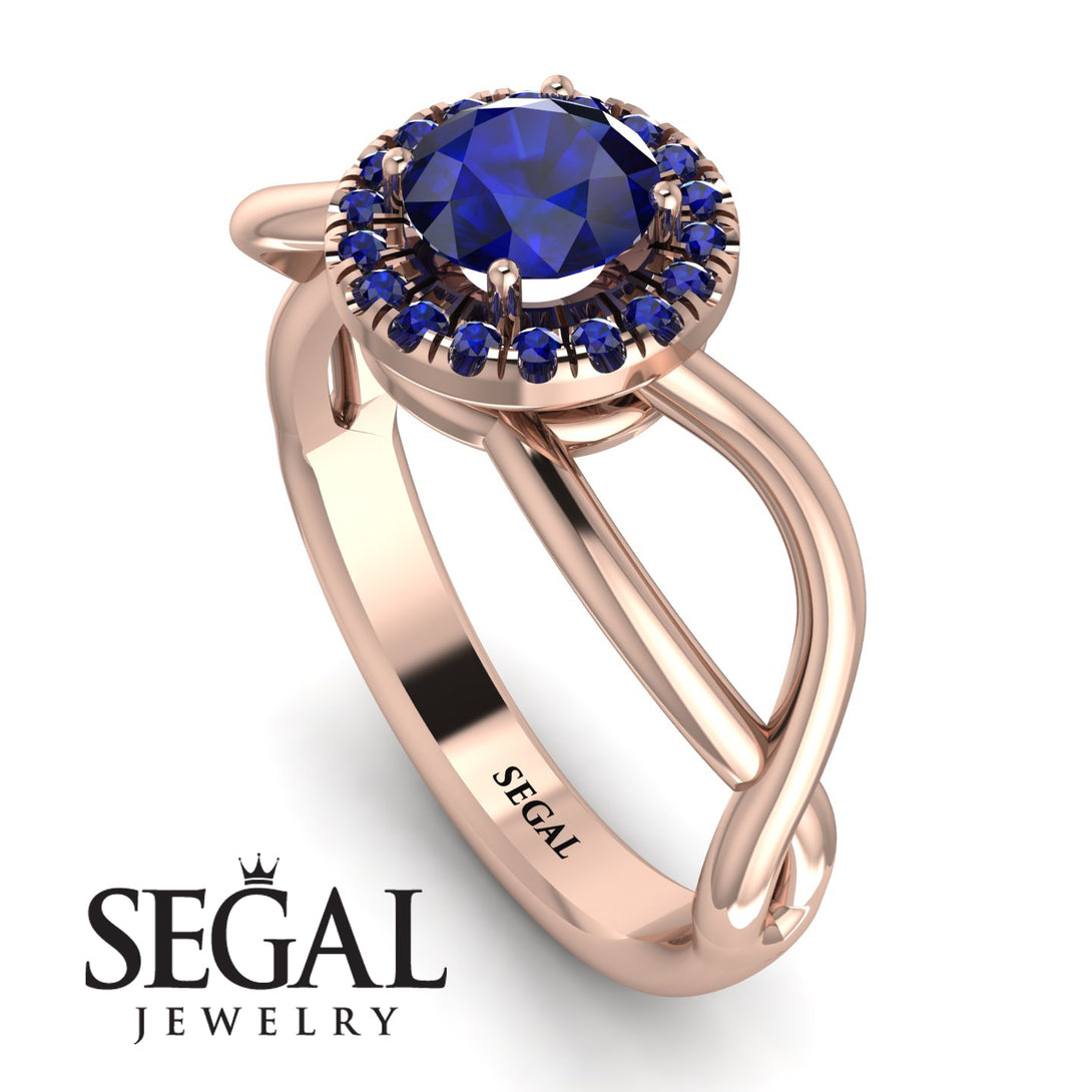 Split Shank Halo Sapphire Engagement Ring - Adriana No. 74