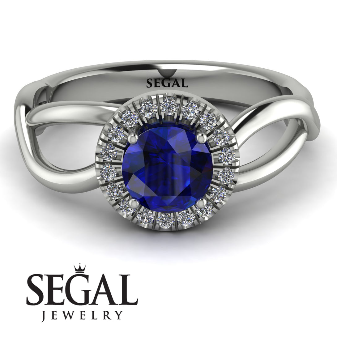 Split Shank Halo Sapphire Engagement Ring - Adriana No. 15