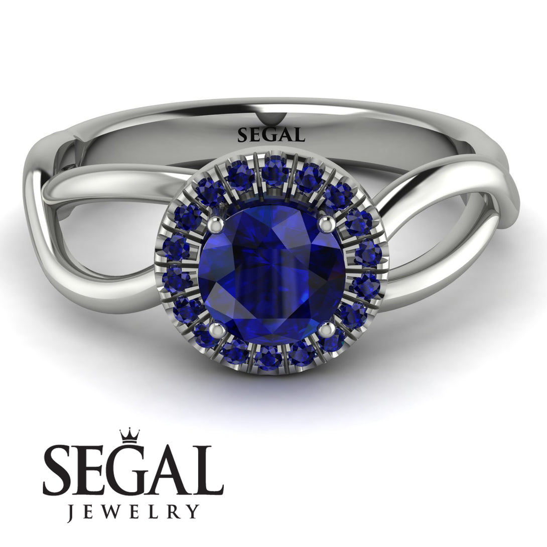 Split Shank Halo Sapphire Engagement Ring - Adriana No. 75