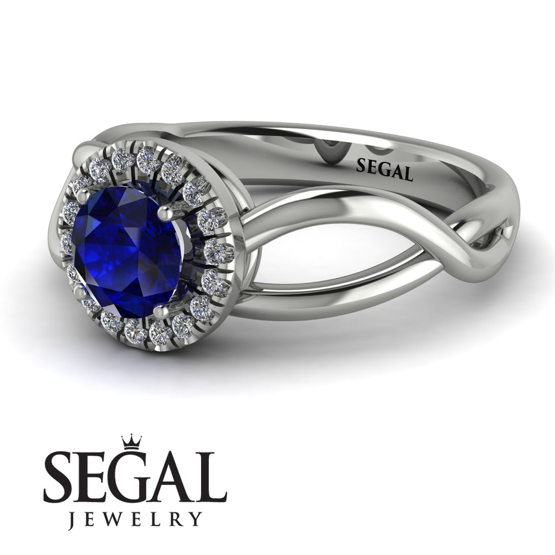 Split Shank Halo Sapphire Engagement Ring - Adriana No. 15