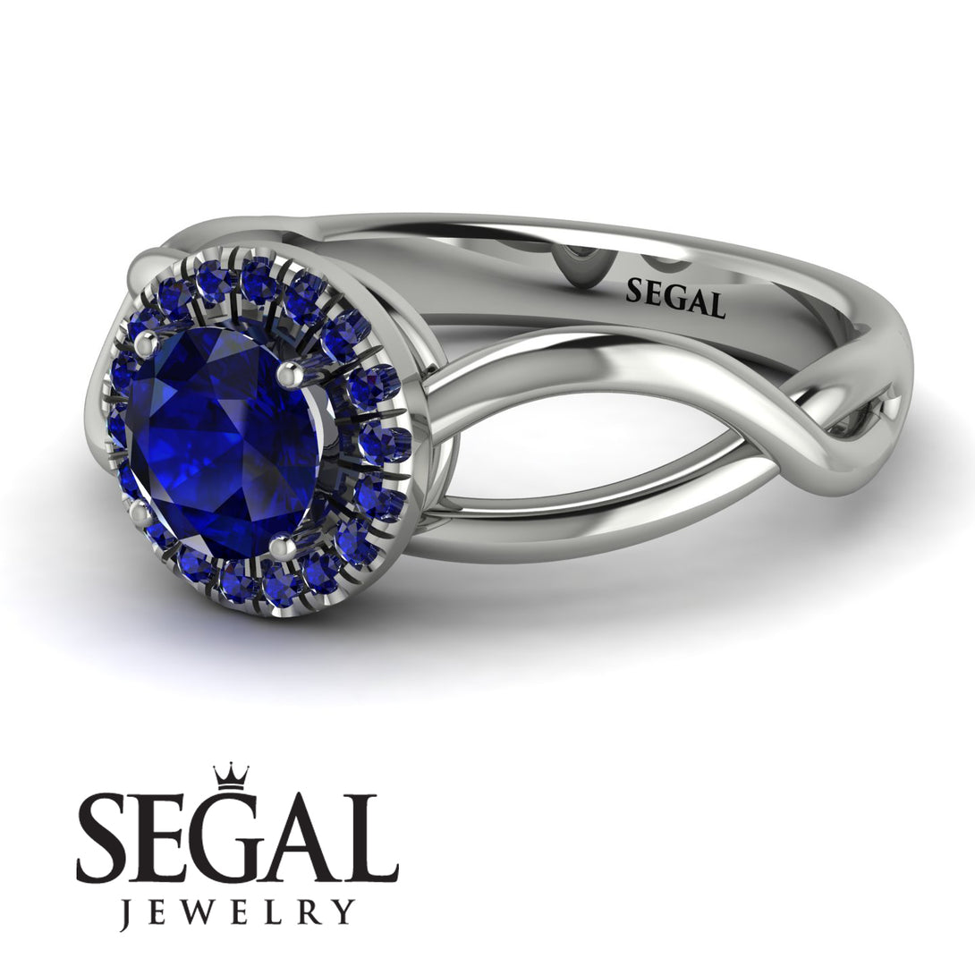 Split Shank Halo Sapphire Engagement Ring - Adriana No. 75