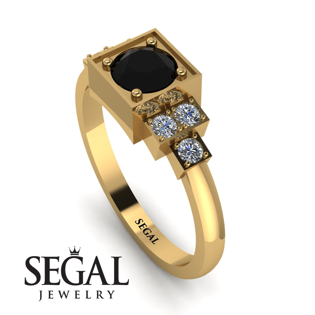 Square Black Diamond Engagement Ring - Samara No. 7
