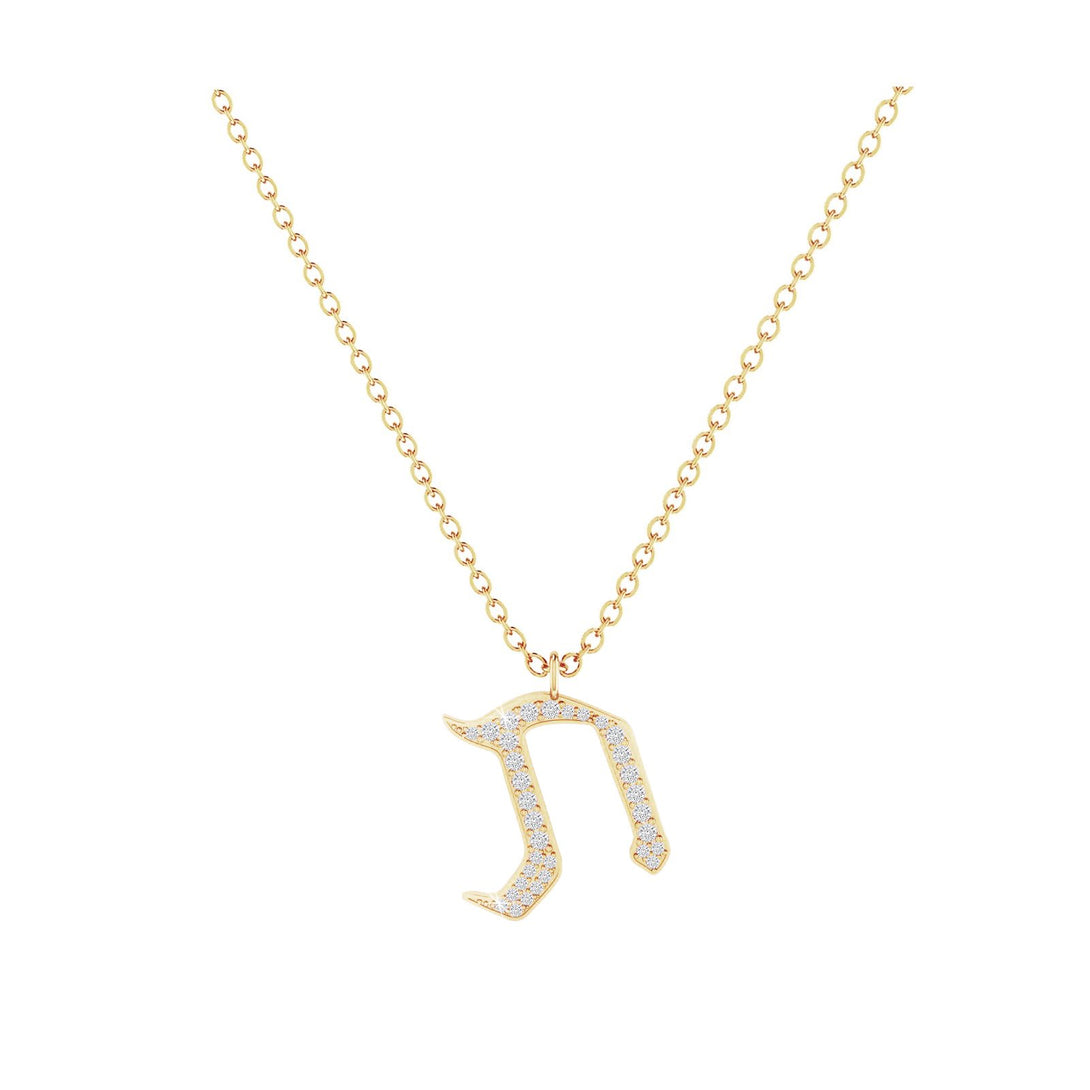 Taf - Hebrew Alef-Bet letter diamond Necklace - Taf letter