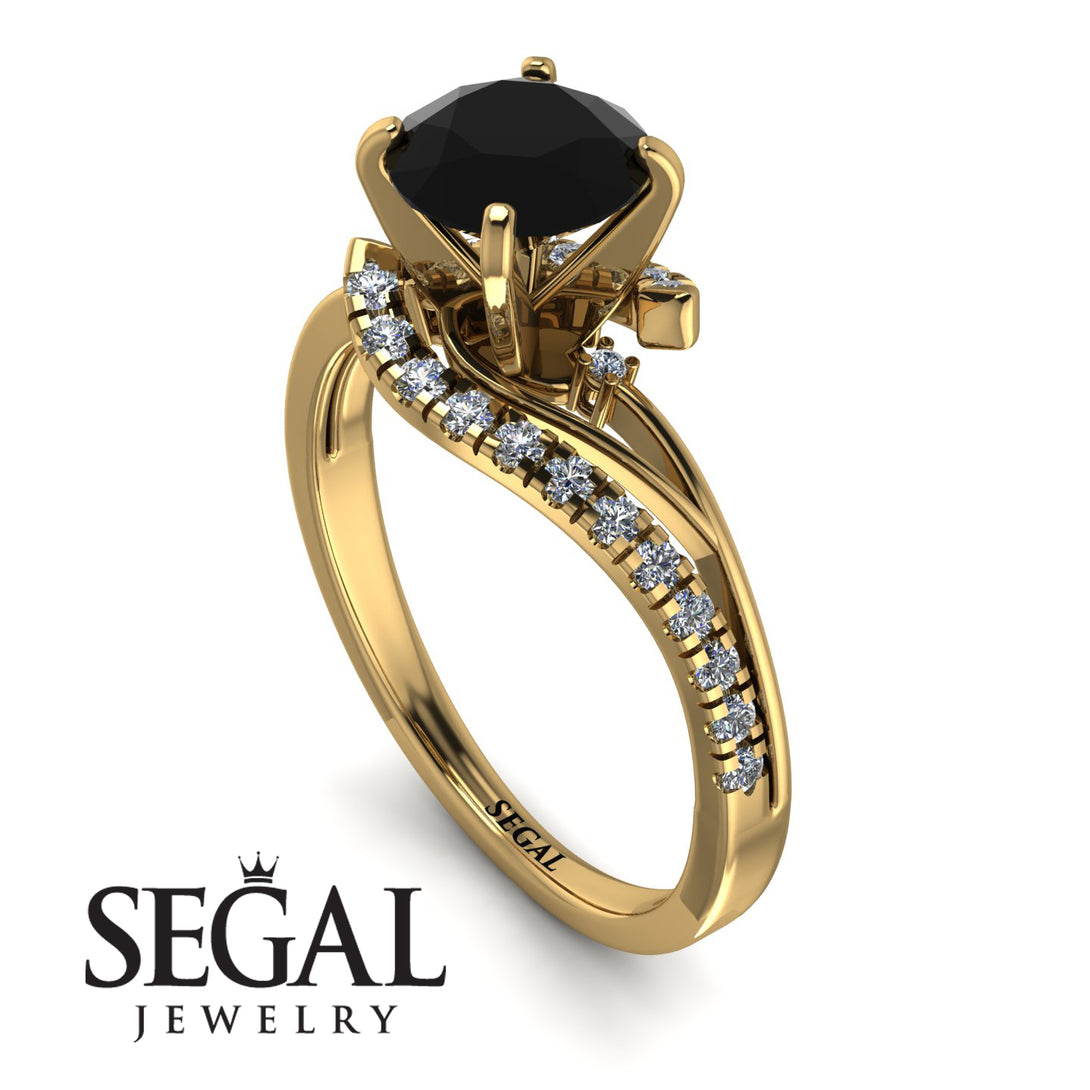 Twist Shank Black Diamond Engagement Ring - Maria No. 7