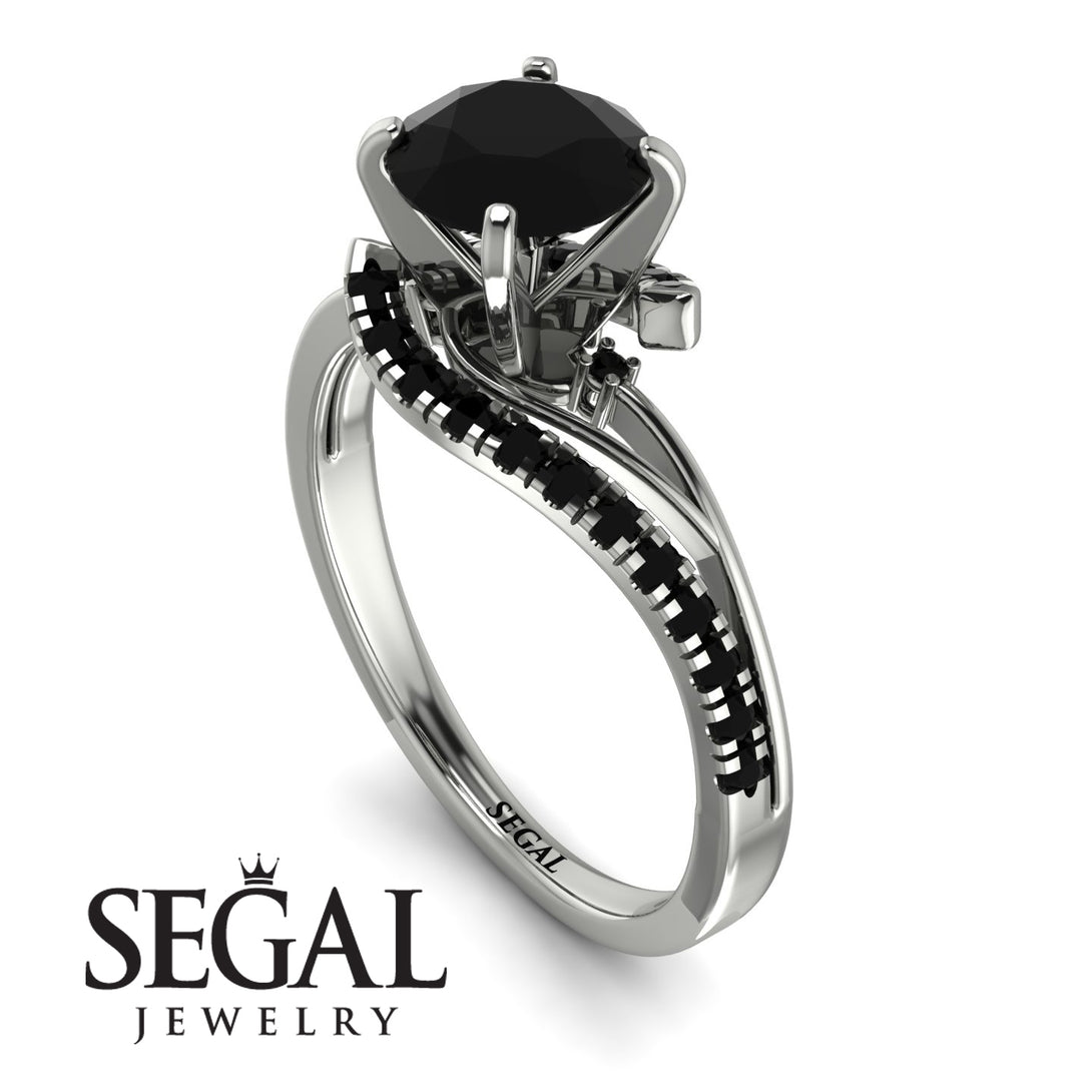 Twist Shank Black Diamond Engagement Ring - Maria No. 39