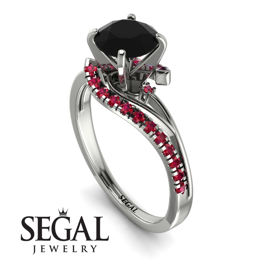 Twist Shank Black Diamond Engagement Ring - Maria No. 54