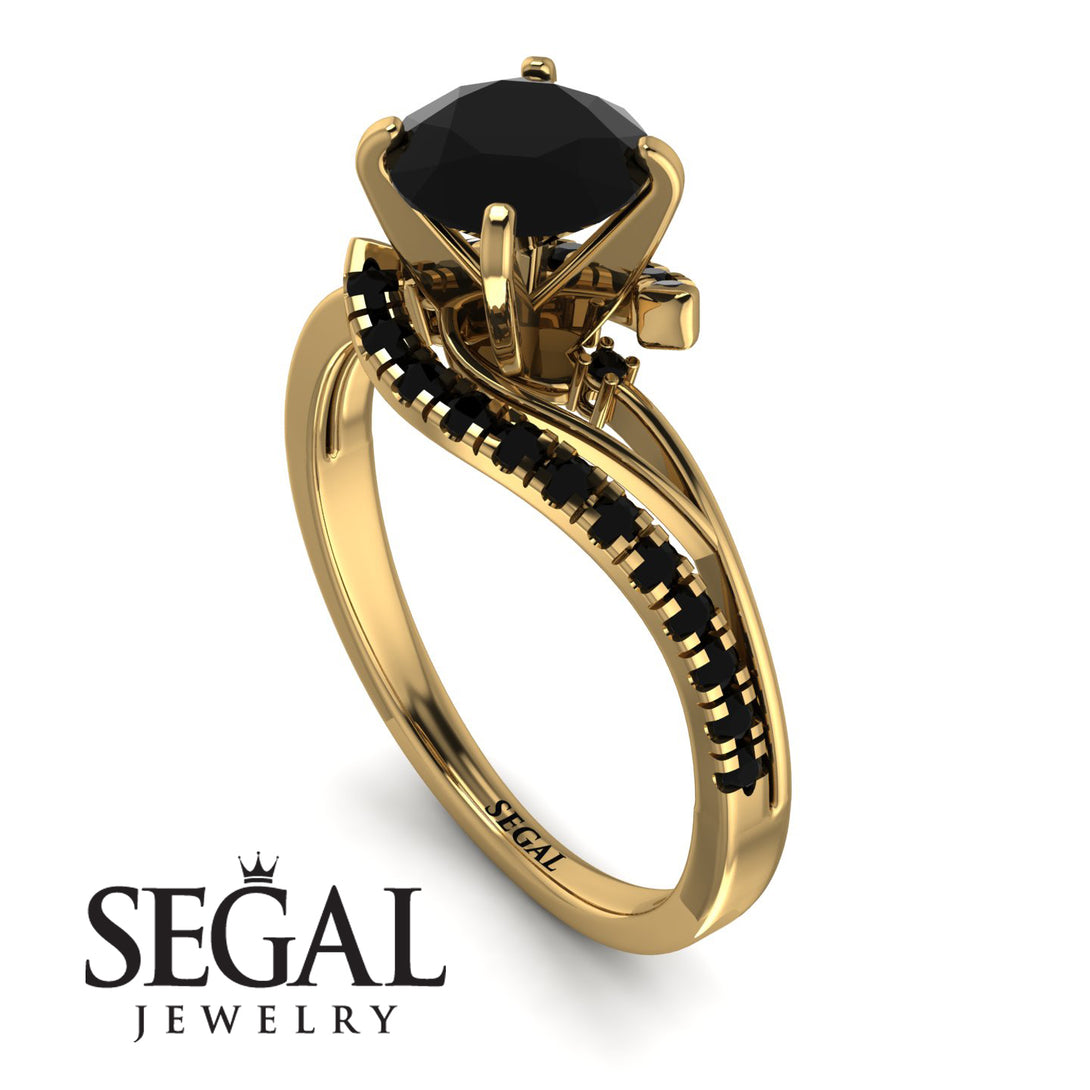 Twist Shank Black Diamond Engagement Ring - Maria No. 37