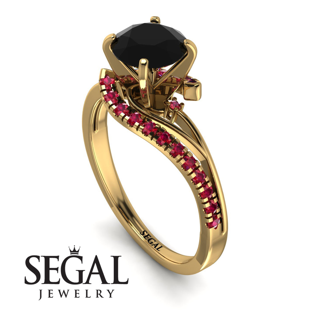 Twist Shank Black Diamond Engagement Ring - Maria No. 52