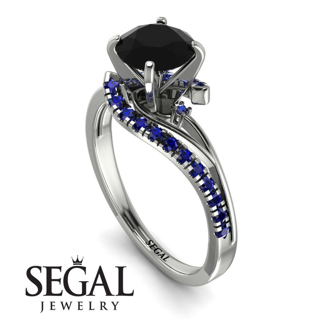 Twist Shank Black Diamond Engagement Ring - Maria No. 69