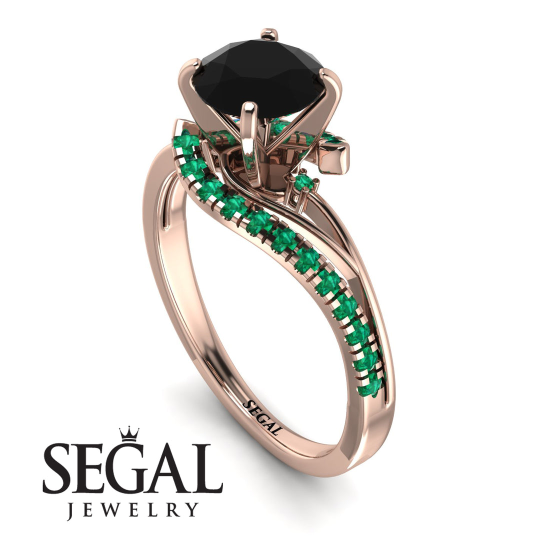 Twist Shank Black Diamond Engagement Ring - Maria No. 23