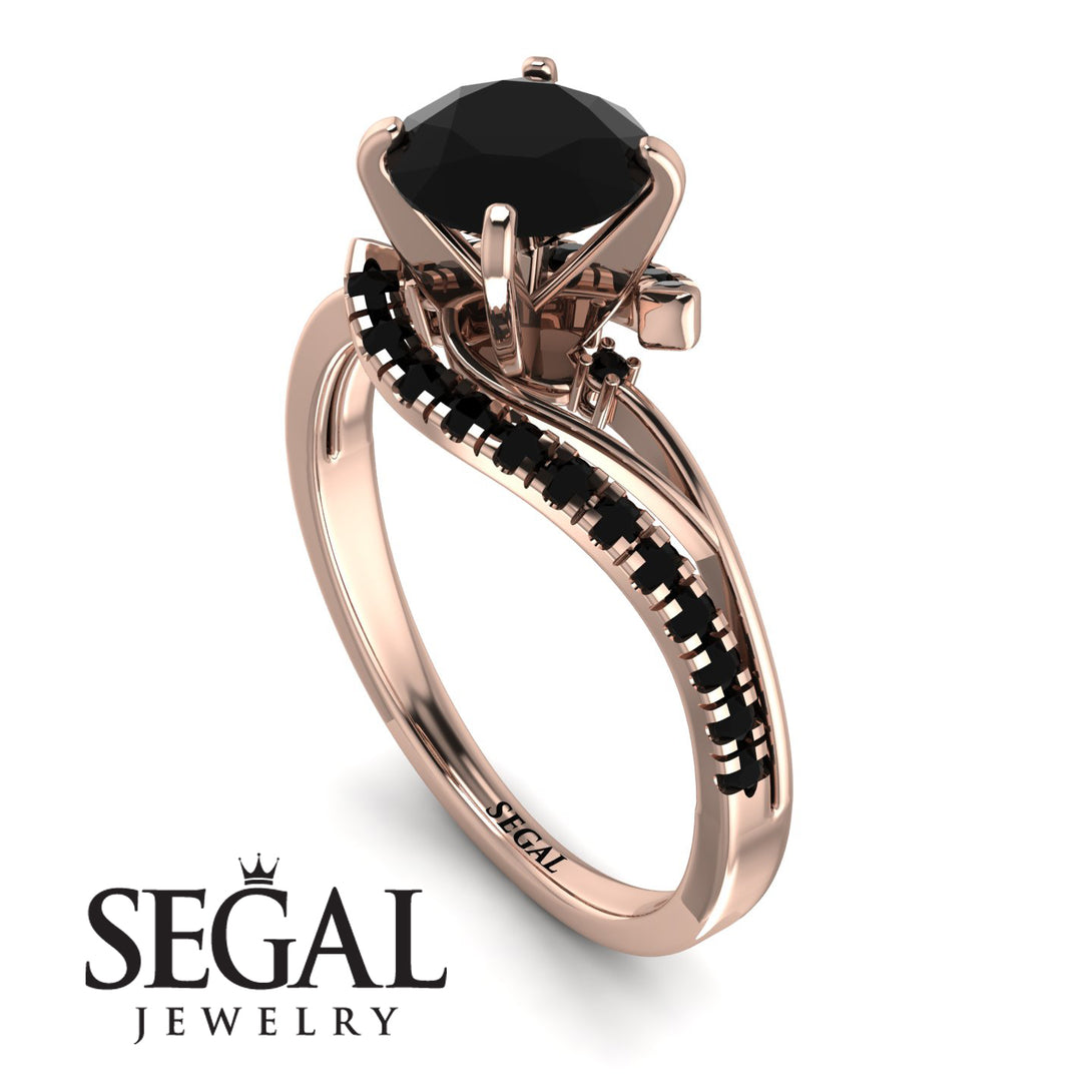 Twist Shank Black Diamond Engagement Ring - Maria No. 38