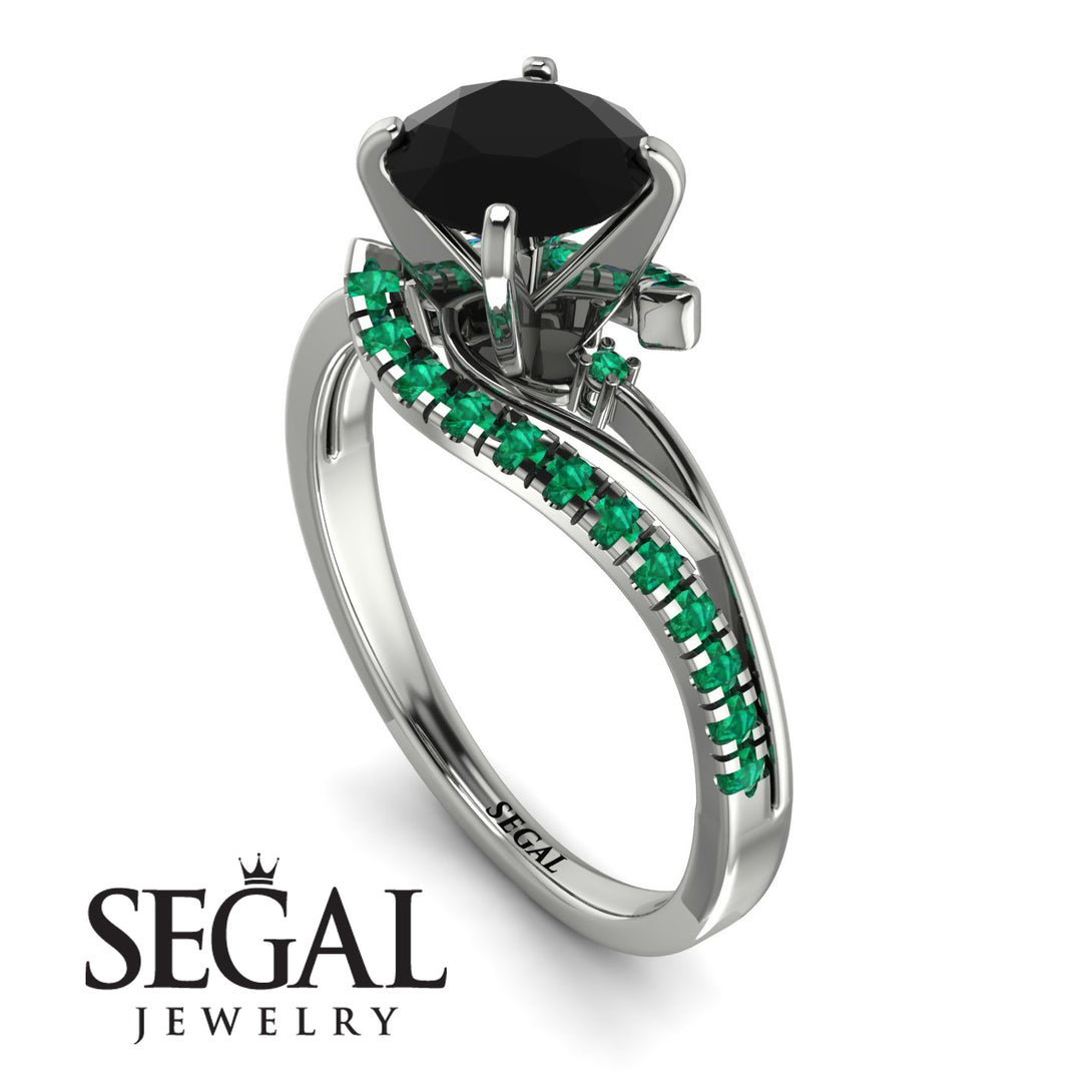Twist Shank Black Diamond Engagement Ring - Maria No. 24
