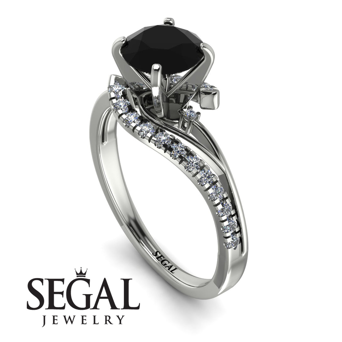 Twist Shank Black Diamond Engagement Ring - Maria No. 9