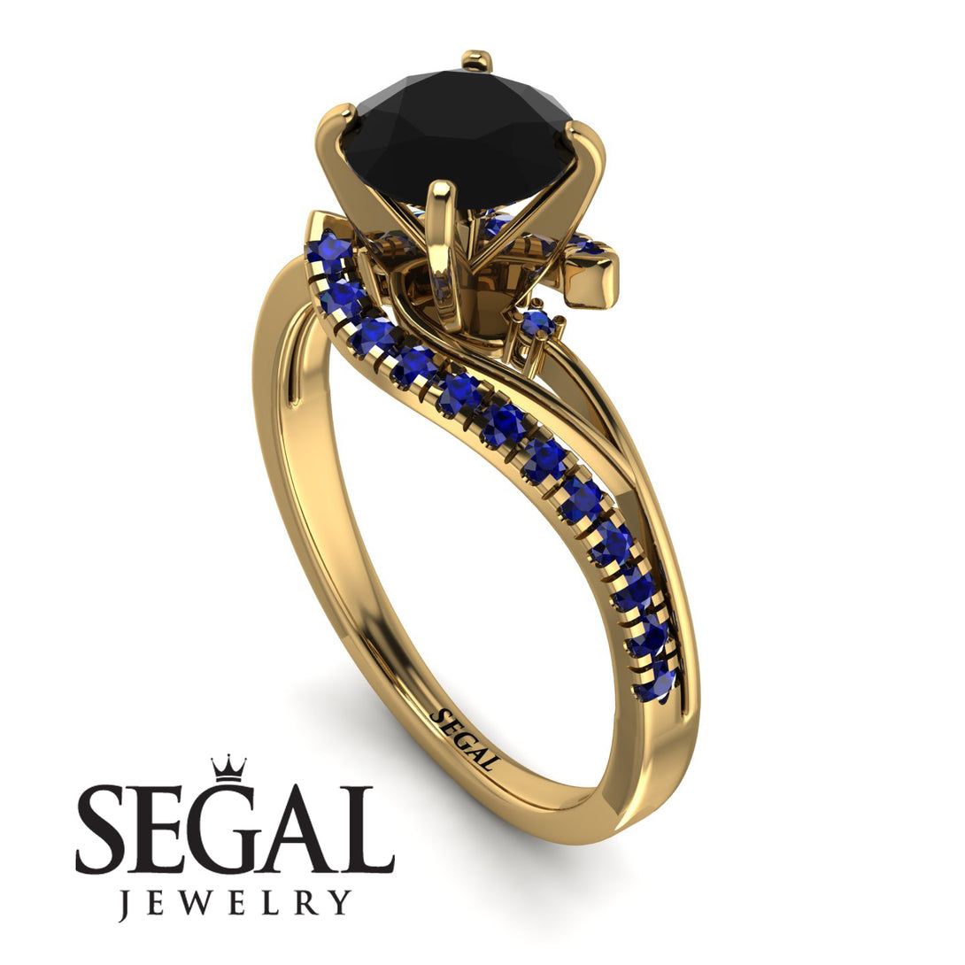 Twist Shank Black Diamond Engagement Ring - Maria No. 67