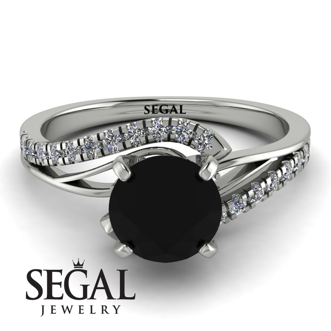 Twist Shank Black Diamond Engagement Ring - Maria No. 9
