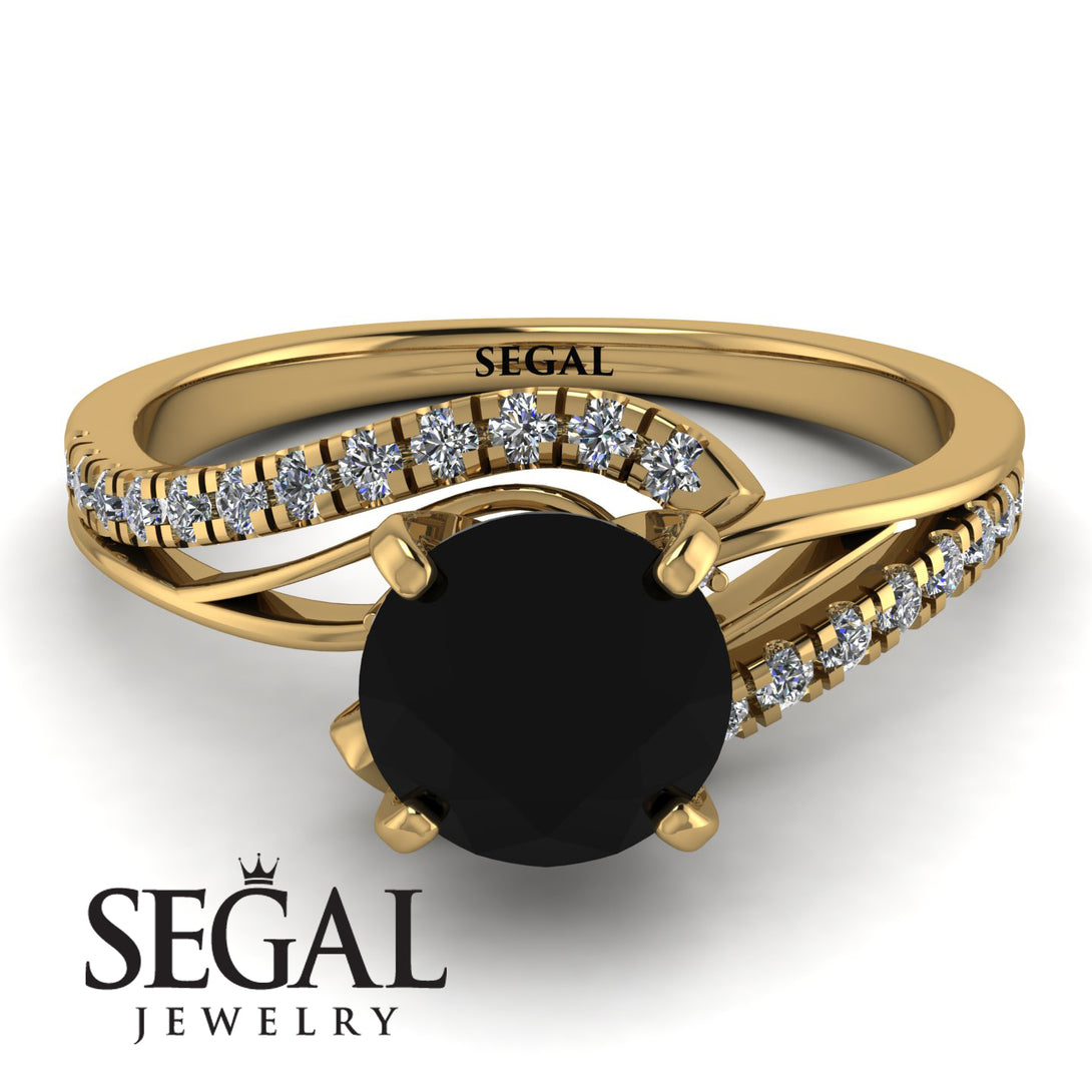 Twist Shank Black Diamond Engagement Ring - Maria No. 7