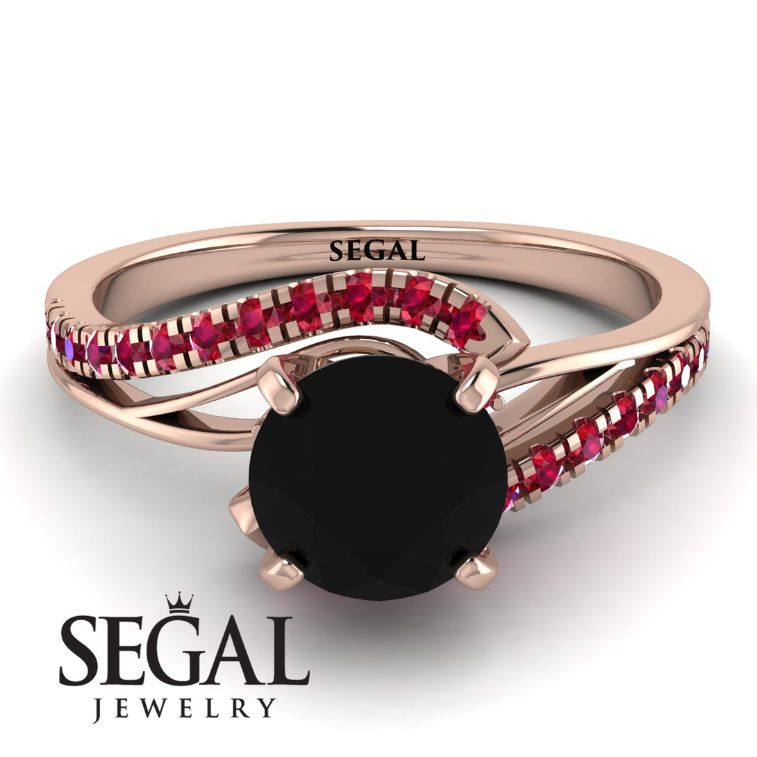 Twist Shank Black Diamond Engagement Ring - Maria No. 53
