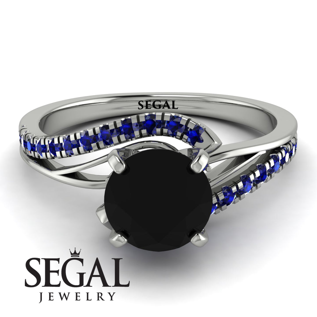 Twist Shank Black Diamond Engagement Ring - Maria No. 69