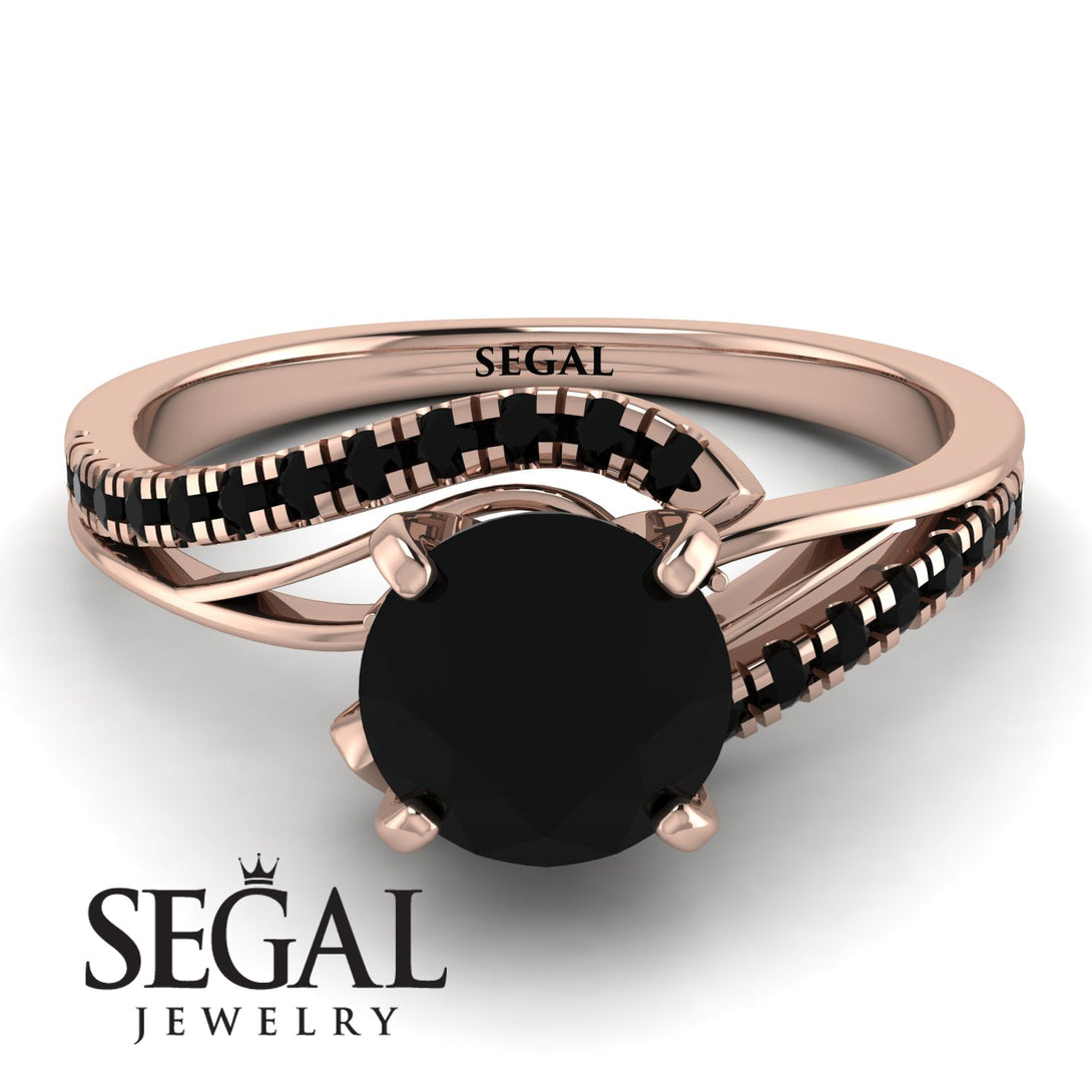 Twist Shank Black Diamond Engagement Ring - Maria No. 38