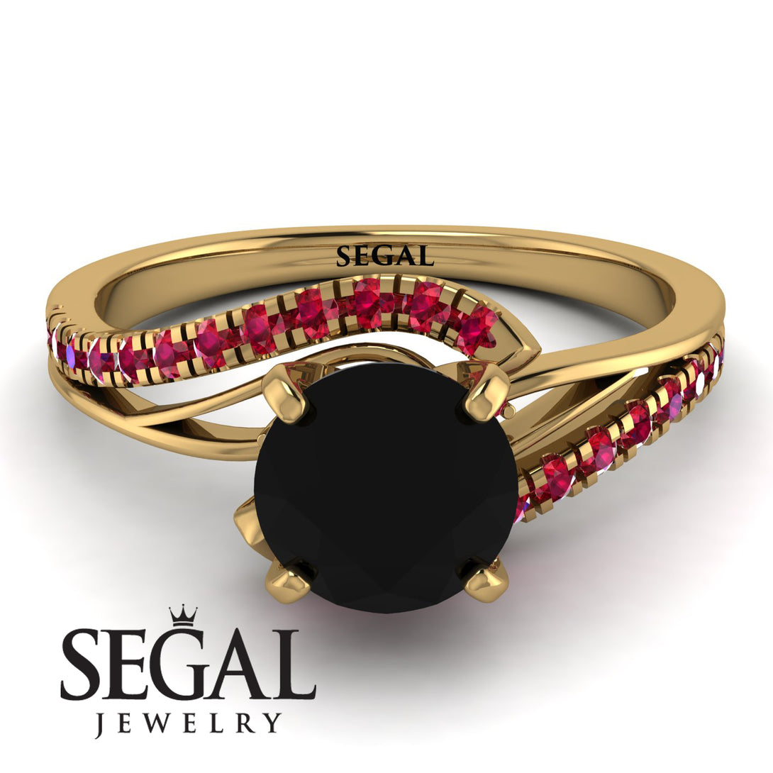 Twist Shank Black Diamond Engagement Ring - Maria No. 52