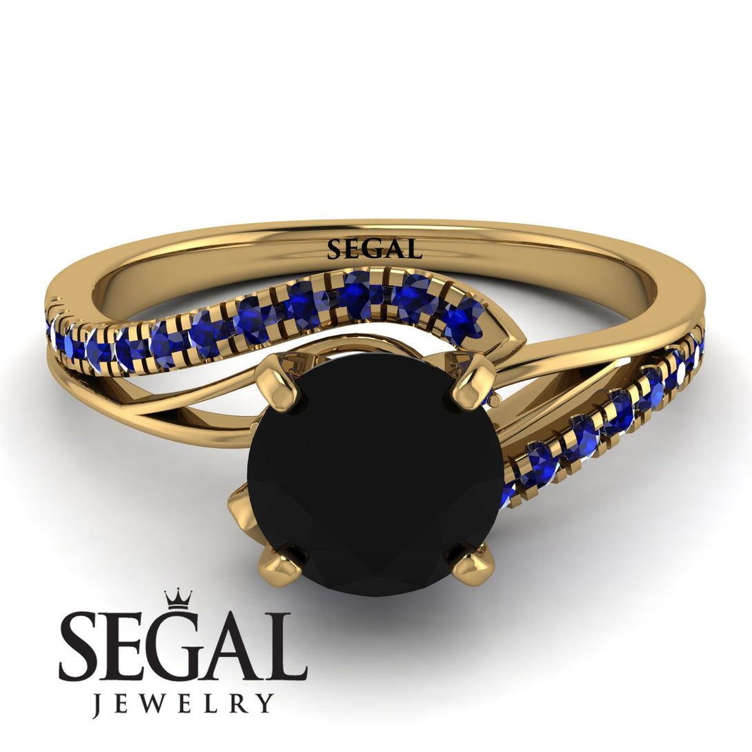 Twist Shank Black Diamond Engagement Ring - Maria No. 67